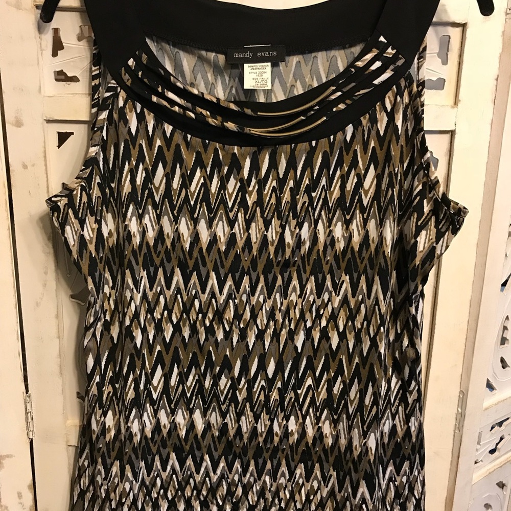 Blouse Built in necklace Black/Gold/White Grey XL